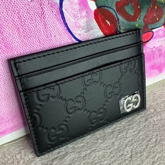 🌟Gucci Black Leather Card Holder w/GG Metal Detail🌟 - Picture 1 of 3